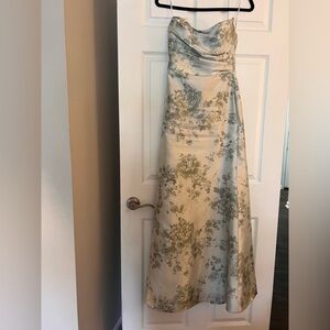 Ivory Satin Strapless Floral Evening Dress